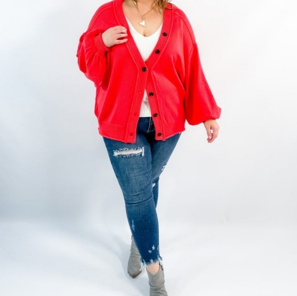 New POL loose fit button cardigan balloon sleeve sz XL red - Picture 6 of 10